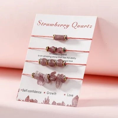 Women Men Strawberry Quartz Crystal Beads Bracelets Hand Bangle Reiki Healing Rock Charm Energy Yoga Chakra Jewelry