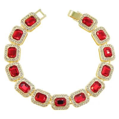 Rectangle red diamond splicing trend bracelet, full diamond bracelet, bracelet jewelry cool bracelet