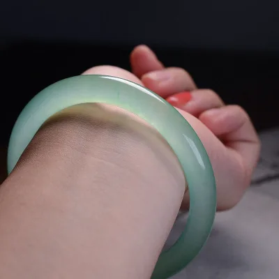 HY Natural Jade Fortune Blessing Bracelet Chinese Style Natural Green Jade Bangle