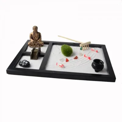 Zen Garden Middle Density Fibreboard Zen Sandbox Ornament Mini Crafts Square Sand Toys Half Handmade for Home Black 215x175x12mm
