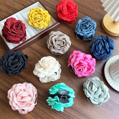 AITONGElegant Handmade Red Rose Fabric Plastic Hair Claw, Women's Daily Fashion Accessory