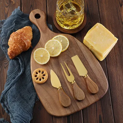 YIQI Stock Acacia Wood Three-Piece Set Chopping Board Steak Fruit Board Cheese Board Western Food Knife 1.5cm Thick Dishwasher