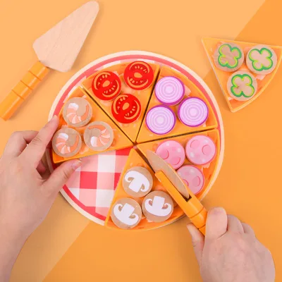 Children's Puzzle Early Education Wooden Play House Kitchen Toys Cut See Simulation Pizza Cut Happy Birthday Gift