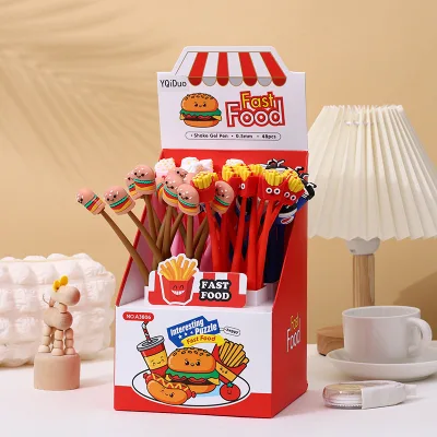 Novelty 0.5mm Food Patterns Silicone Pen Plastic in French Fries and Pizza Shape Cartoon Creative Fast Food Gel Pen