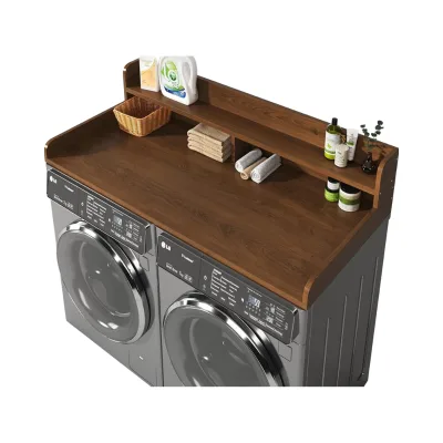 2-Tier Large Space Washer Dryer Countertop Cover 54\" W X 27.5\" D Non-Slip Folding Clothes Topper 2.75\" H Guard Brown Color