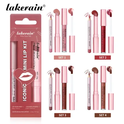 Lakerain New Design Matte Lipstick+Lipgloss+Lipliner 3 In1 Wholesale Makeup Gift Custom Waterproof Lip Gloss Lip Kit Sets