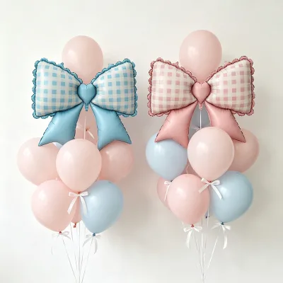 New 117*89 cm Retro Pink Blue Checkered Lace Bow Foil Balloon Princess Style Girl Birthday Decoration
