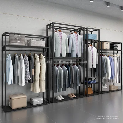 Clothing Store Wrought Iron Display Shelves Elevated Double Hangers Men's Women's Side Hangers Warehousing Supermarket Supplies