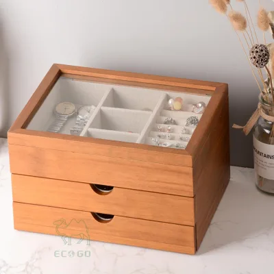 Wooden Jewelry Box Jewelry Organizer Case Large Capacity Storage for Rings Earrings Necklaces