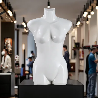 Black & White Upper-Body Female Mannequin With Big Breasts & Wig Hanging Body Mannequin for Clothing Display
