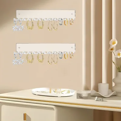 Acrylic Wall Mounted 12 Hook Necklace Organizer Hanging Jewelry Display Rack for Necklaces Bracelets Rings Bangles Storage