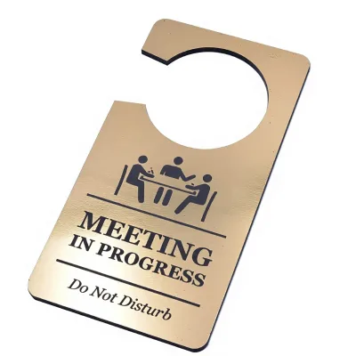 Meeting in Progress Do Not Disturb Room Door Hanger Sign Plate Gold Acrylic Business Corporate Home Office Hotels Workplace