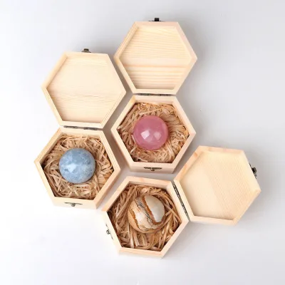 Factory Price Healing Crystals Set Natural Rose Quartz Amethyst Sphere with Wooden Box
