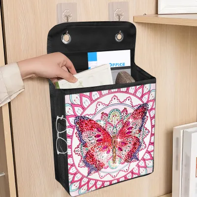 DIY Diamond Painting Storage Kit Pink Butterfly Design Makeup Bag with Side Pocket