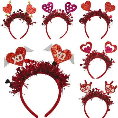 Festive Valentine's Themed Hair Accessories Romantic Party Favors Valentine's Day Heart Tinsel Headband Set