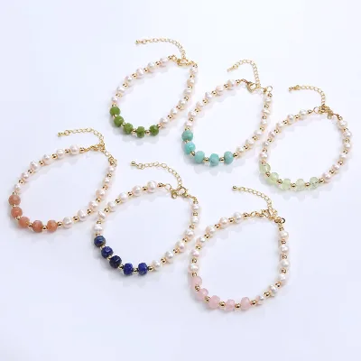 Freshwater Pearl Bracelet with Gemstone Beads Handmade Natural Stone Bracelet for Jewelry Gift