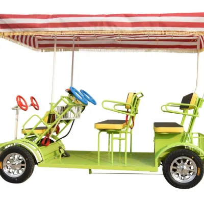 2024 4 Wheels Tandem Electric Bicycle Motor Best Selling Family Style Quadricycle Surrey Bikes for 4 Adults With Baby Seat