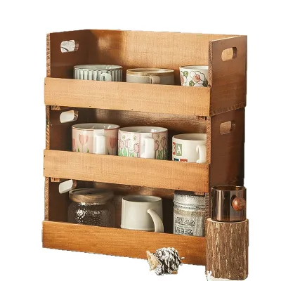 Solid Wood Multifunction Tea Cup Tea Set Water Cup Storage Box Living Room Desktop Stacking Rack Bedroom Miscellaneous Cosmetics