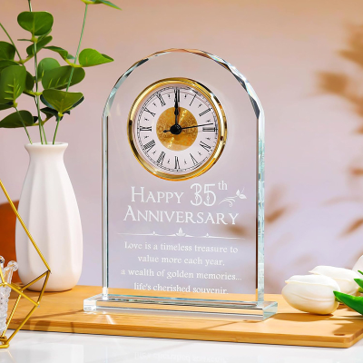 Honor of Crystal Wedding Clock Quartz Crystal Clock Glass Desk Table Clock Anniversary Decoration Gift for Couples Parents