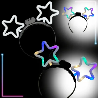 LED Glow in the Dark Neon Headband Light up Party Rave Headband Cute Star Heart Luminous Headband Hairband for Party Decorations