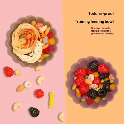 Food-grade Silicone Suction Bowl Baby Feeding Bowl Pumpkin-shaped Training Bowl Flower-patterned Toddlers Young Children Hengcai