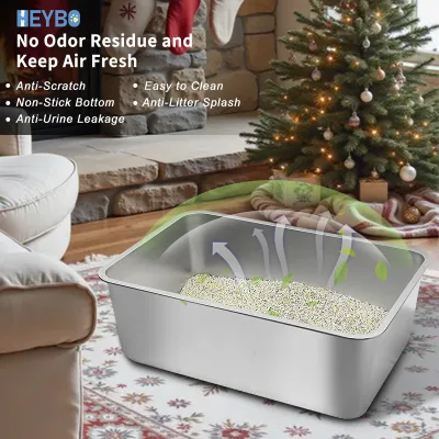 Fully Open Design Extra-Large Smooth and Cleanable Non-Stick Bottom Odor-Free Open Stainless Steel Cat Toilet Xxl