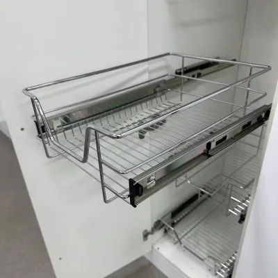 Hot Sales Kitchen Systems Chrome Wire Basket Drawers Pull Out Metal Basket Storage Baskets for 400 500 600 mm Cabinet