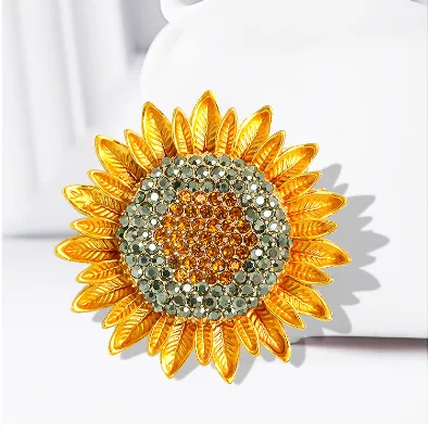 Luxury Metal Alloy Sunflower Brooches Corsage Full Rhinestone Plant Flower Brooch Pin Buckle Flower Brooches