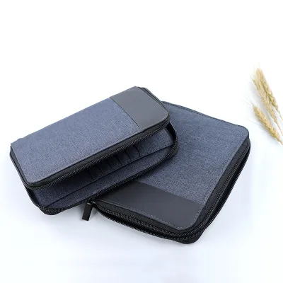 B5 Fabric Color-Blocking Portfolio Folder, PU Leather Simple Storage, Custom Zipper Executive Bag for Conference & Business Gift