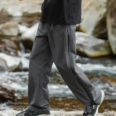 Men's Outdoor Hiking Pants Waterproof Quick Dry Polyester Trekking Wear with Zipper Pockets Elastic Waist Regular Fit