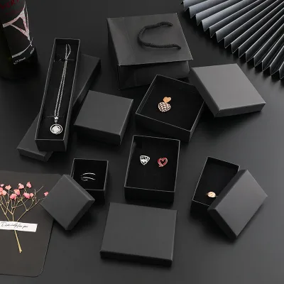Black Kraft Paper Jewelry Box for Rings Earrings Bracelets Necklaces
