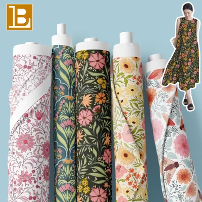 185GSM Art Nouveau Pattern Large Flower Print 100% Lyocell Twill Fabric for Clothing Material by Meter