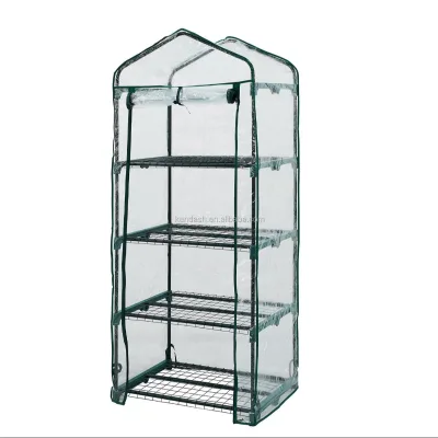 4 Tiers Portable Garden Greenhouse Mini Green Greenhouse With Zippered Door for Indoor Outdoor Use Transparent Pvc Cover