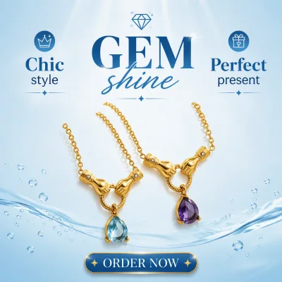 Stainless Steel Necklace Crystal Hand in Hand Teardrop Pendant Necklace Hand-held Interlocking Heart-shaped Charm Necklace