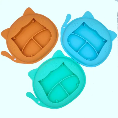 Factory Wholesale Easy Clean Reusable Animal Shaped Food Grade Toddler Feeding Plate Silicone Divided Baby Plate