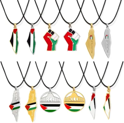 Factory Direct Sale Silver Gold Polish Multi-Shape Stainless Steel Palestine Map Fine Necklace for Girl