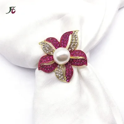 Napkin Ring Hotel Wedding Supplies Napkin Ring Red Enamel Rose Flower Pearl Napkin Buckle Desktop Decoration