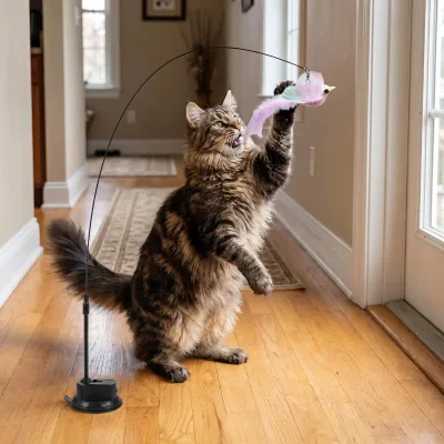 Wholesale Flying Bird Interactive Cat Toy Suction Base Feather Wand Bell Anti Bite Structure Kitten Chase Training Toy