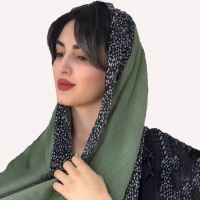 Luxury Women's Ethnic Print Headscarf with Stitching Fold Black Edge Fashion Muslim Arab Region Scarf