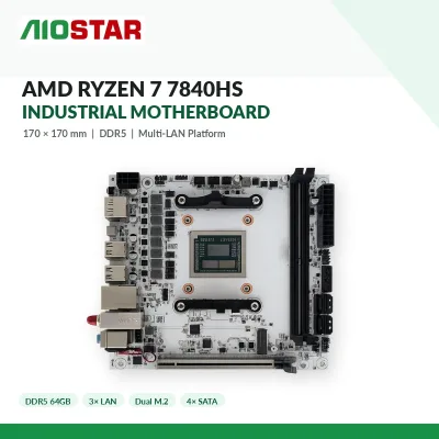 AIOSTAR New AMD 7 7840HS 170x170 Server/Workstation Motherboard DDR5 64GB 3 LAN 2.5G Integrated Dual M.2 NVMe SATA PCIe X16 DP