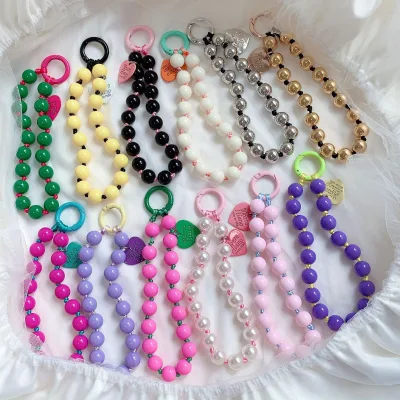 Korean Japanese Style Xiaohongshu Ins Fashionable Cute Anti-Lost Hand-Held Pendant Candy-Colored Acrylic Beads Short Phone