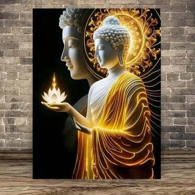 Gold Home Decor Modern Luxury Art Still Life 3D HD Print Poster Paper Shakyamuni Buddha Mural Crystal Porcelain Decor Painting