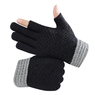 Linda 2025 Fashion Thick Cold-proof Men's Knitted Two Finger Gloves