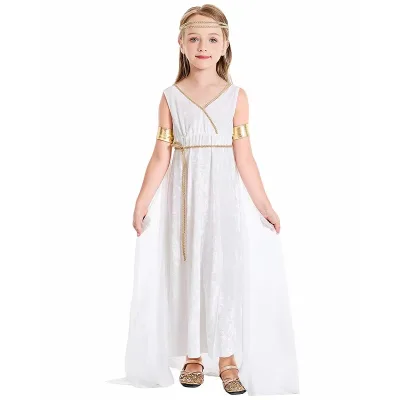 Halloween Girl Greek Queen Athena Cosplay Costume Carnival Fancy Party Dress Wearing a shawl