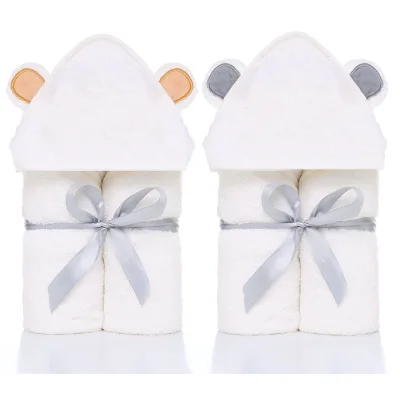 High Absorbent Bamboo Fiber Bath Towel Thick and Super Soft 90x90cm Hooded Towel for Boys and Girls Dobby Style Knitted Towel