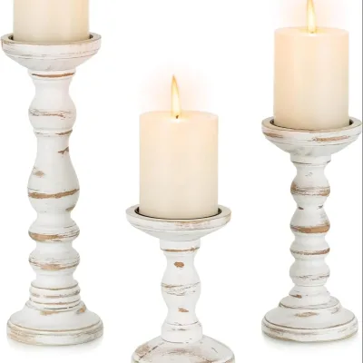 Antique Wood Candle Holders, Rustic Home Decor, Vintage Style Decorative Candle Stands