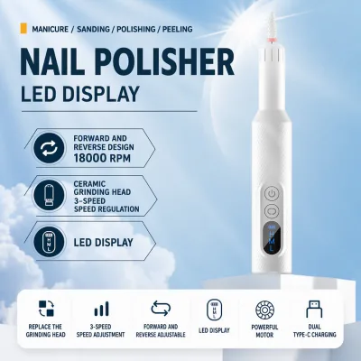 18000PRM Rechargeable Nail E File Machine with LED Display 3 Speed Control and Replaceable Drill Bits