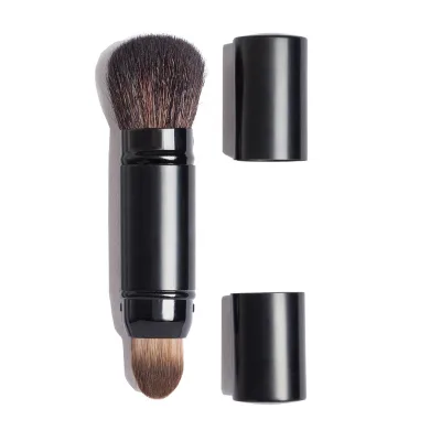 Portable Vegan Powder Soft Synthetic Foundation Blending Fluffy Retractable Black 2 in 1 Travel Double Ended Single Makeup Brush