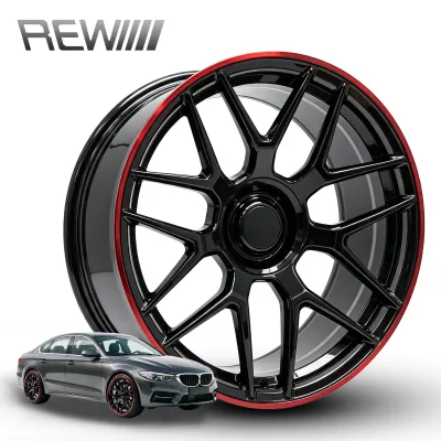 Forged Aluminum Rim 16-22 Inch Gloss Black Sharp Y-Spoke Red Lip for Daily Driving Sports Vehicle Aftermarket Replacement