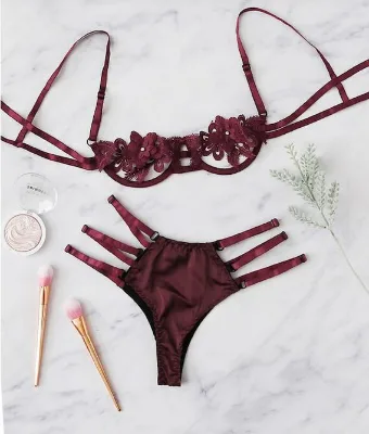 2023 Hot Style  Lace Top Satin  Lingerie Set for Women